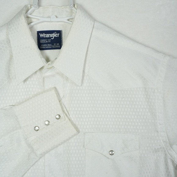 Wrangler Other - Wrangler Mens White Cowboy Cut Regular Fit Western Shirt X-Long‎ Tails 17-34